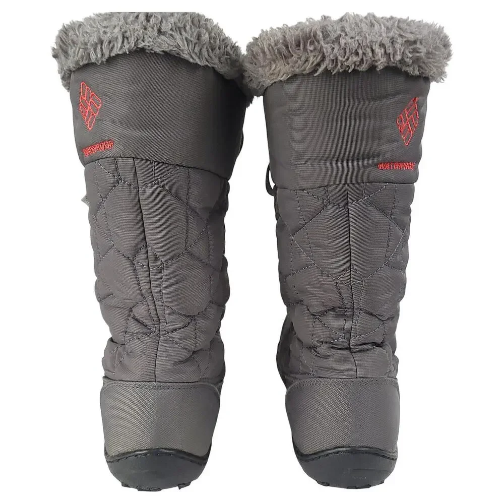 Columbia Minx Mid Boots Women 9 Gray Lace Up Waterproof Faux Fur Lining Winter